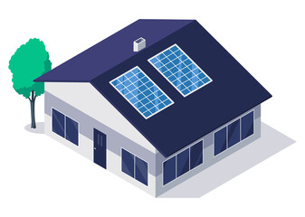 Classic and modern family house residential apartment building with roof solar panels. Real estate home property. Contemporary standard suburban urban village style