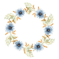 Watercolor flowers. Hand draw watercolor illustrations on white background. Floral wreath for banners,cards.