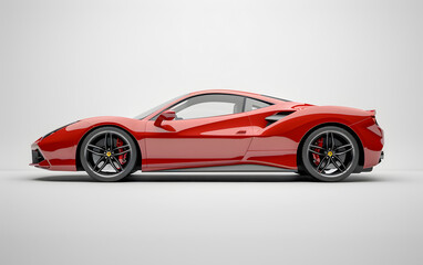 Red Sports Car Side Profile Against White Background
