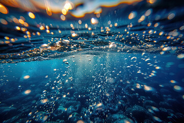 Naklejka premium Underwater Bubbles at Sunset