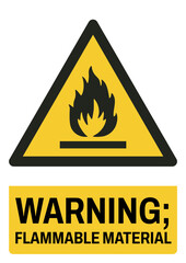 ISO warning safety signs tex variation_warning ; flammable material size a4/a3/a2/a1