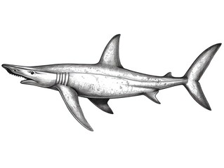 Naklejka premium Black and white Vintage engraved art of a hammerhead shark isolated on white background, ink sketch illustration, simple vector art design, highly detailed line art, high contrasty