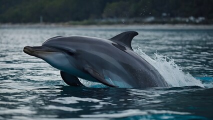 Fototapeta premium Dolphins leaping in unison with perfect timing in the sunlit ocean