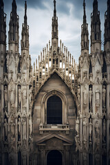 Fototapeta premium Duomo di Milano: A Majestic Showcase of Gothic Architecture under a Dramatic Sky