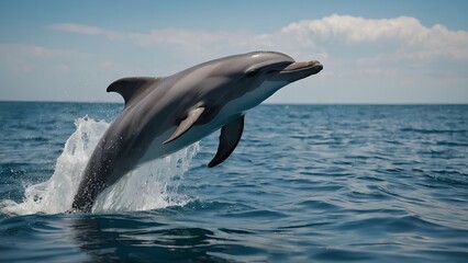 Fototapeta premium Dolphins making graceful arcs as they swim in the sea