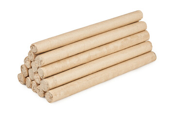 closeup pile of moxa stick roll isolated on white background