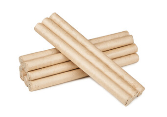 closeup pile of moxa stick roll isolated on white background