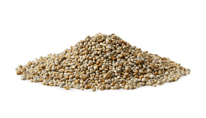 closeup pile of dry bajra pearl millet seed isolated on white background