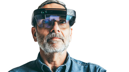 Fototapeta premium No background . Elderly man in virtual reality glasses 
