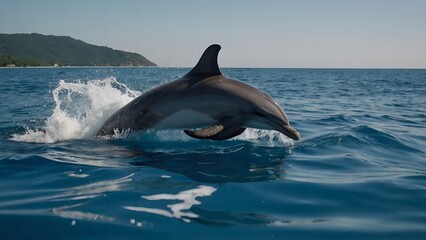 Fototapeta premium Dolphins playing chase in the turquoise waters