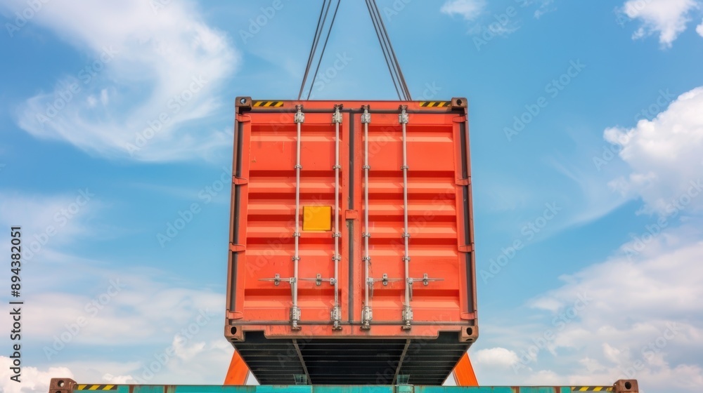 Poster logistics in motion, a crane skillfully loading a container onto a truck, showcasing efficient trans