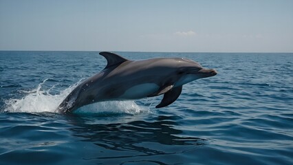 Fototapeta premium A dolphin breaching the ocean with exuberance and joy
