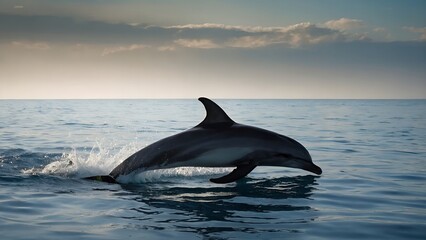 Fototapeta premium A dolphin leaping with joy in the warm ocean