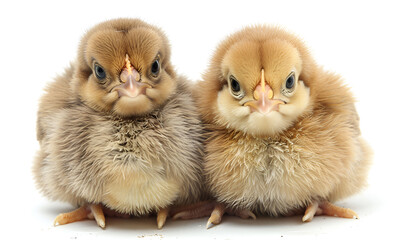 Obraz premium Two cute fluffy baby chickens on white background