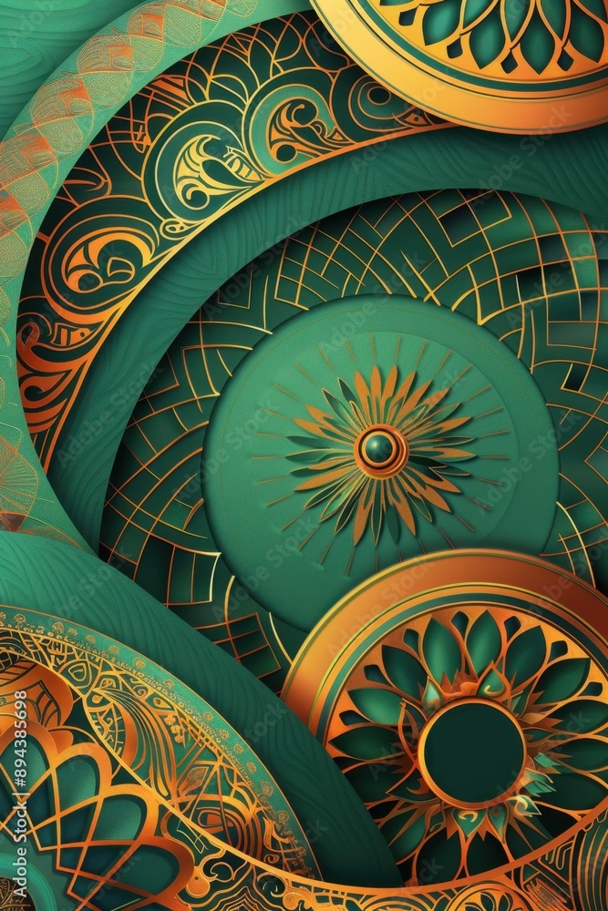 Poster colorful abstract design with intricate patterns and symmetry.