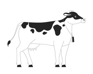 Farm cow with bell 2D cartoon character. Large cattle breeding. Milk and meat animal husbandry isolated flat vector animal white background. Agricultural livestock color spot illustration