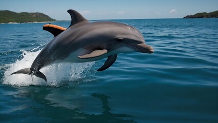 Obraz premium Dolphins performing stunning aerial acrobatics in the ocean
