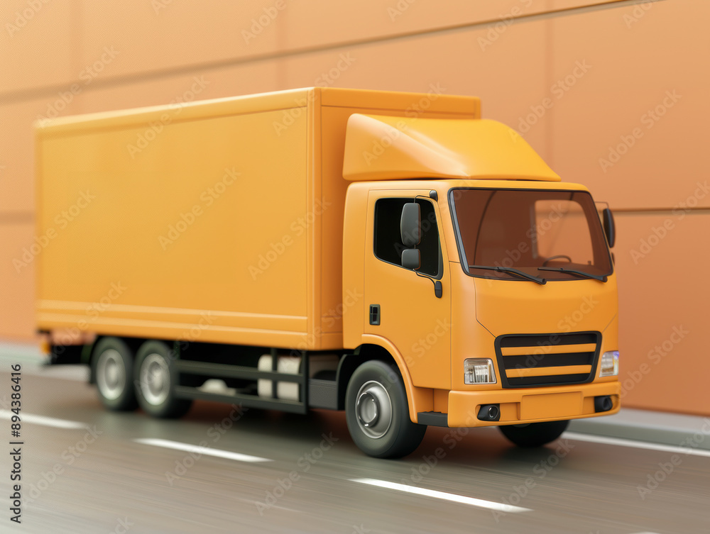 Poster dynamic delivery truck in motion, holographic package data display, efficient dispatch system, seaml