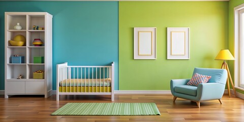 Vibrant children's room with a simple blank wall featuring a single empty white picture frame waiting for a special memory to be filled.