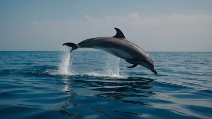 Fototapeta premium A dolphin breaching the surface with joyful delight