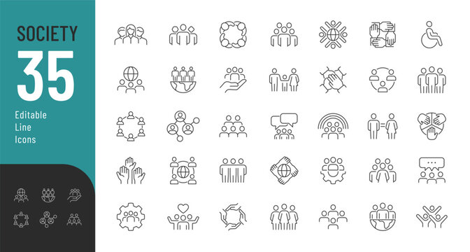 Society Line Editable Icons set. Vector illustration in modern thin line style of people related icons: social group, diversity, communication, and more. Pictograms and infographics for mobile apps
