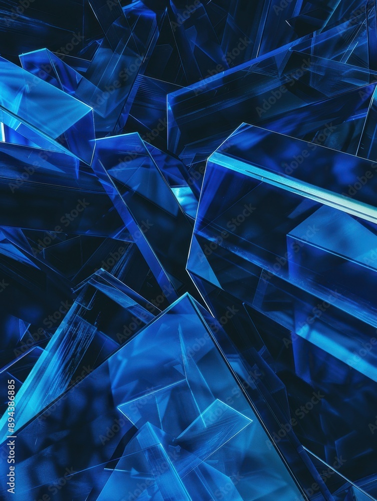 Poster a close-up view of beautiful blue ice crystals that resemble a microscopic world with sharp and tran