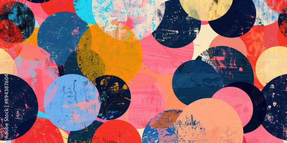 Poster an array of circles in a variety of colors overlapping each other with a distressed look