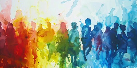 A vibrant race in full color, with participants of diverse backgrounds coming together to run.