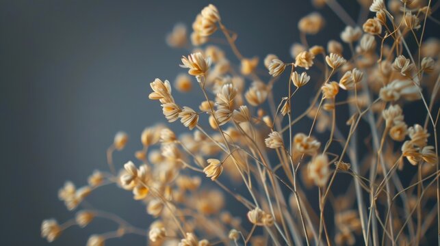 A soft-focused close-up of golden yellow dandelion seed heads.