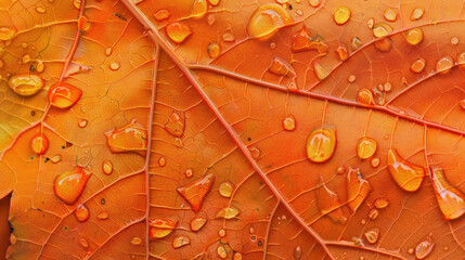 Fototapeta premium Orange Maple Leaf With Dewdrops