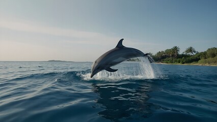 Fototapeta premium A dolphin making a majestic leap into the sea