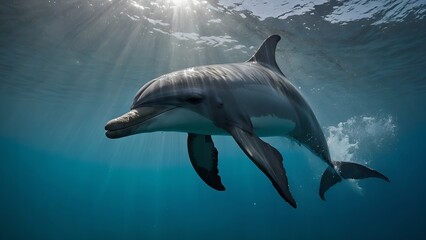 Naklejka premium Dolphins cruising together in the open sea