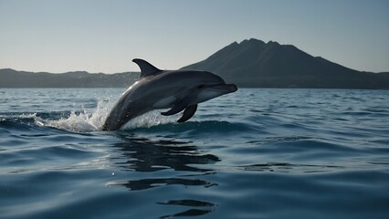 Fototapeta premium Dolphins creating elegant water trails as they perform aerial stunts together