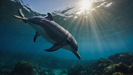 Naklejka premium A dolphin breaching the water with a burst of energy
