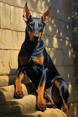 Caught In Midday Light: The Majestic Portrait of a Gleaming Black and Tan Doberman Pinscher
