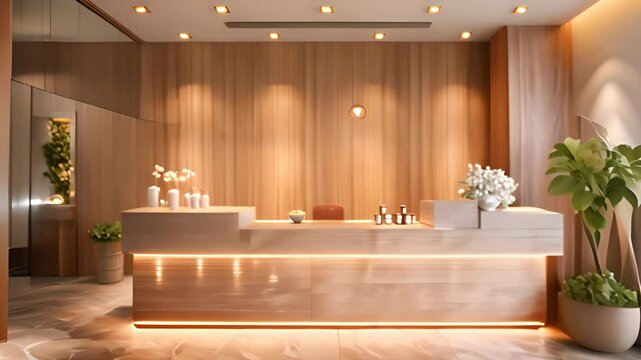 Spa and wellness center with a reception and brochure mock-up