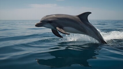 Fototapeta premium A group of dolphins creating beautiful water trails as they swim in unison