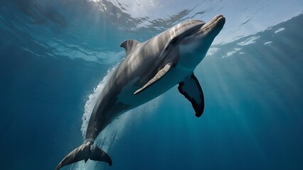 Obraz premium A dolphin soaring above the ocean waves with grace and joy