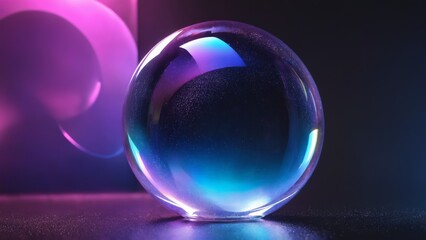 Glass Ball with Purple and Blue Design and Light Shining in Background