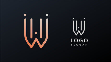 Stylized letter W, tech-inspired typography logo, unique extraterrestrial civilization symbol ancient inscriptions for creative branding, tech logo. Nordic runes monogram, abstract linear logotype