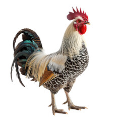 Fototapeta premium Magnificent Rooster Showcasing Vibrant Plumage Against a Stark Transparent background