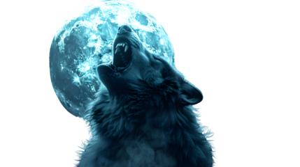 Howling Halloween Werewolf, Spooky and Menacing Lycanthrope with Full Moon, Iconic Halloween Creature, png file, isolated on white