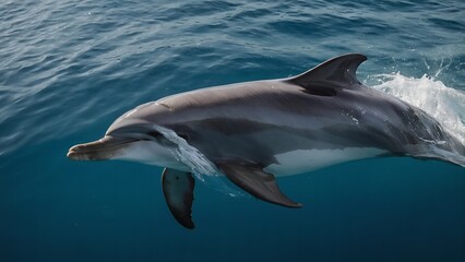 Fototapeta premium A dolphin gracefully diving beneath the surface of the ocean