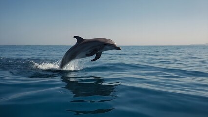Fototapeta premium A dolphin swimming swiftly through the ocean surf with ease