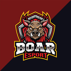 Boar or pig Esport mascot logo design with shield