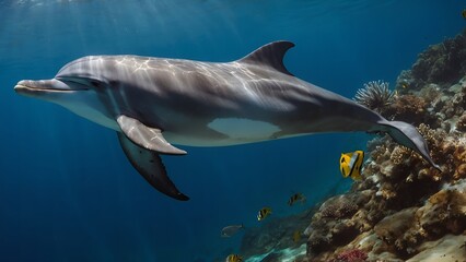 Fototapeta premium A dolphin leaping high with excitement above the waves