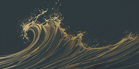 intricate gold and black abstract wave patterns with detailed line work and swirling designs in a luxurious style