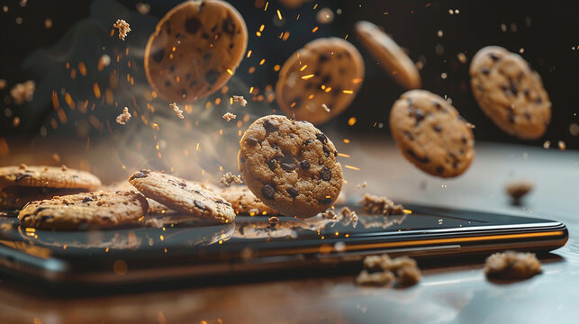 Pop-up cookies from smartphone concept