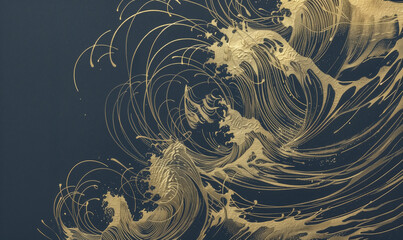 intricate gold and black abstract wave patterns with detailed line work and swirling designs in a luxurious style