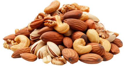 Mix of various nuts isolated on transparent background